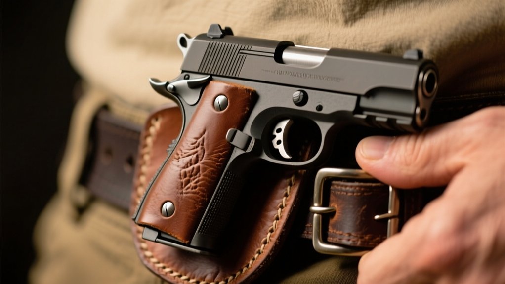 secures firearm against body